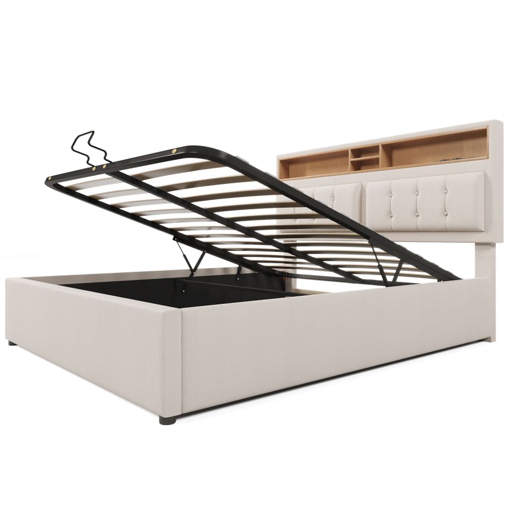 Lit tapissier double en lin beige 160x200cm