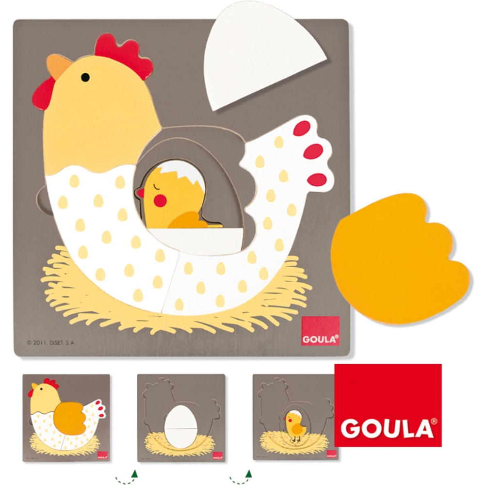 Goula Puzzle Huhn, Ei, Küken ROT HOLZ Baby