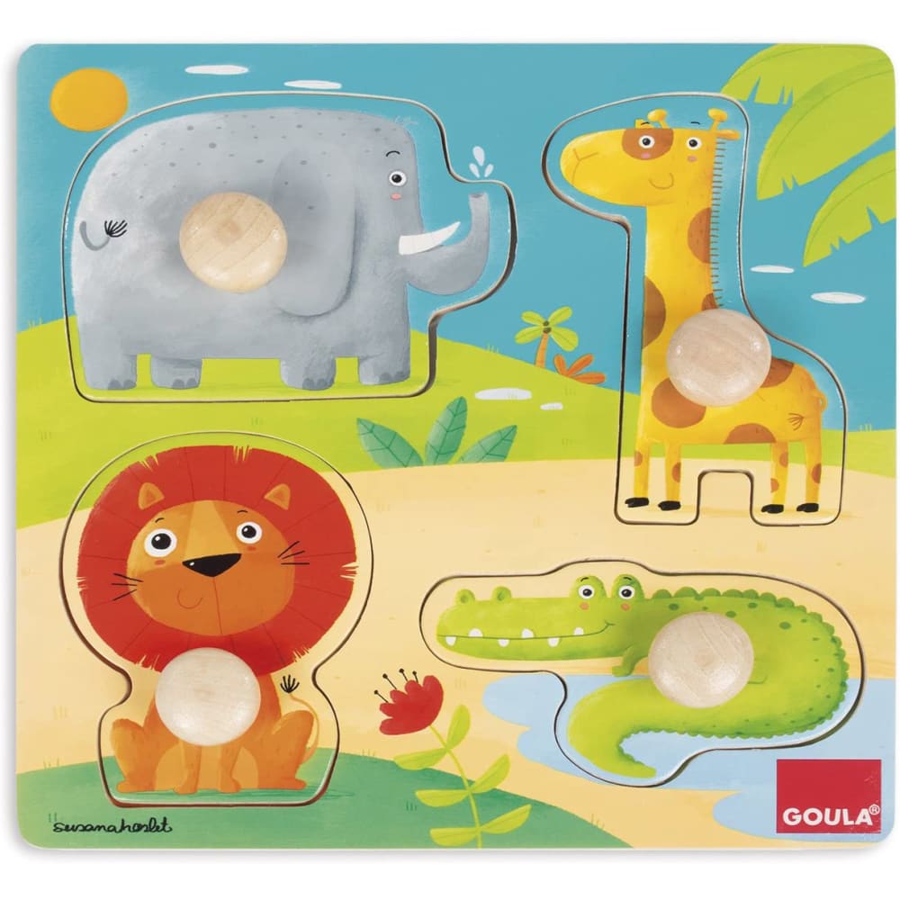 GOULA Holzpuzzle für die Kleinsten zum Thema Savannah. Savannah tiere Puzzle von Goula. Mehrfarbig