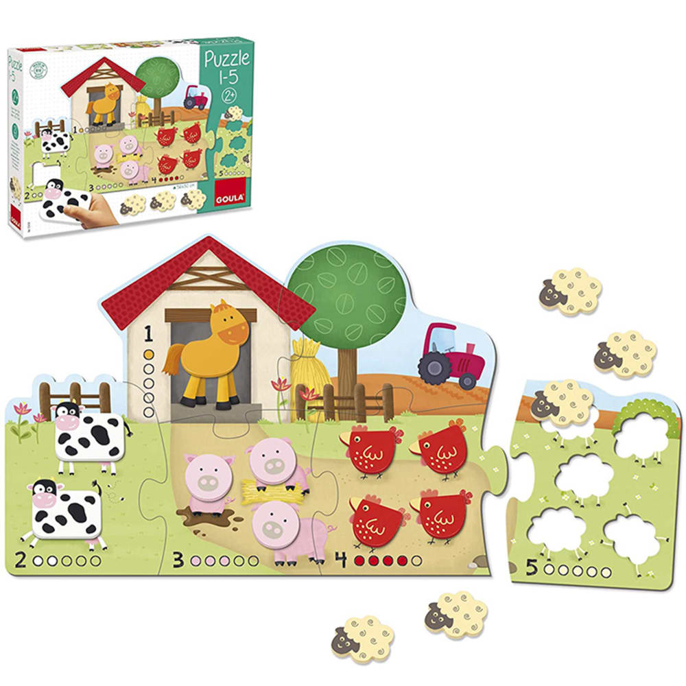 Goula Puzzle Zahlen von 1 bis 5 MEHRFARBIG HOLZ Baby