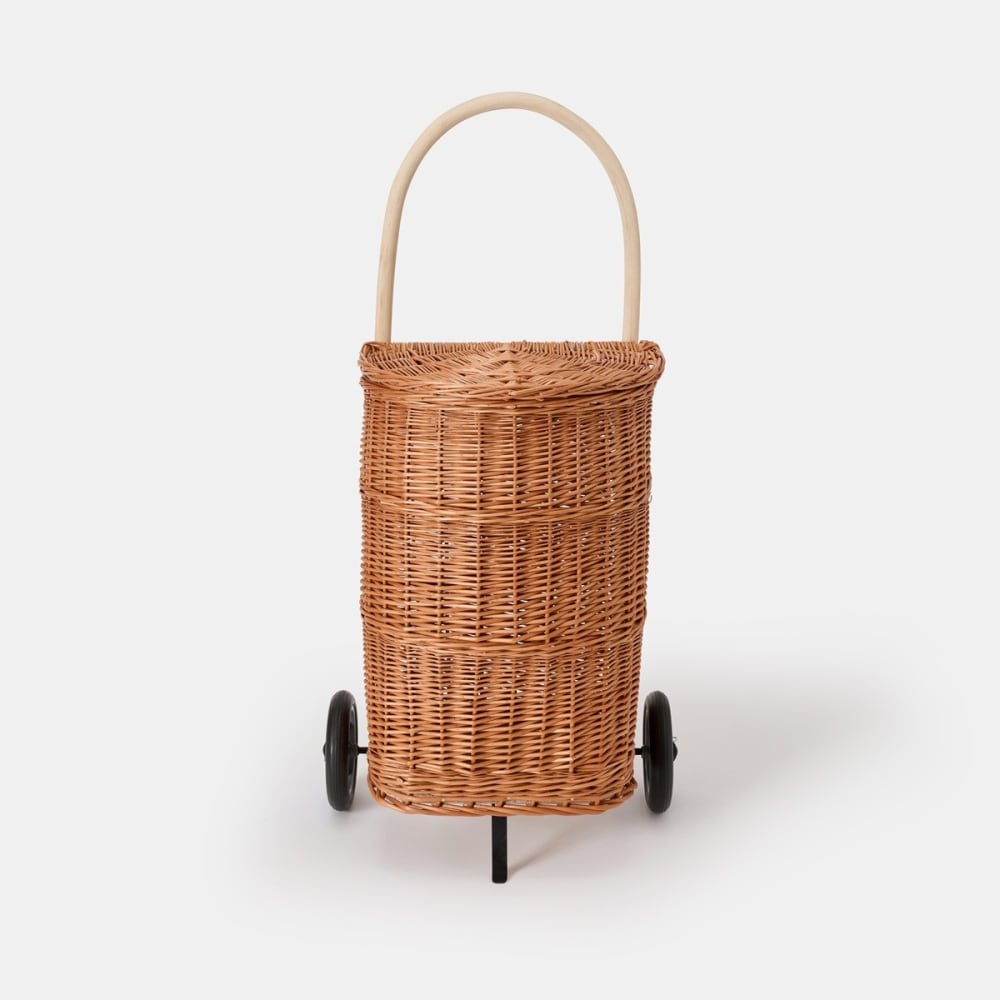 Panier osier à roulettes