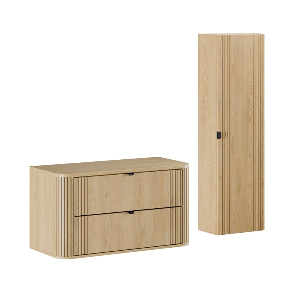 Petits meubles Set aus Waschtischunterschrank 100cm Melamin Helle Eiche Braun Spanplatte