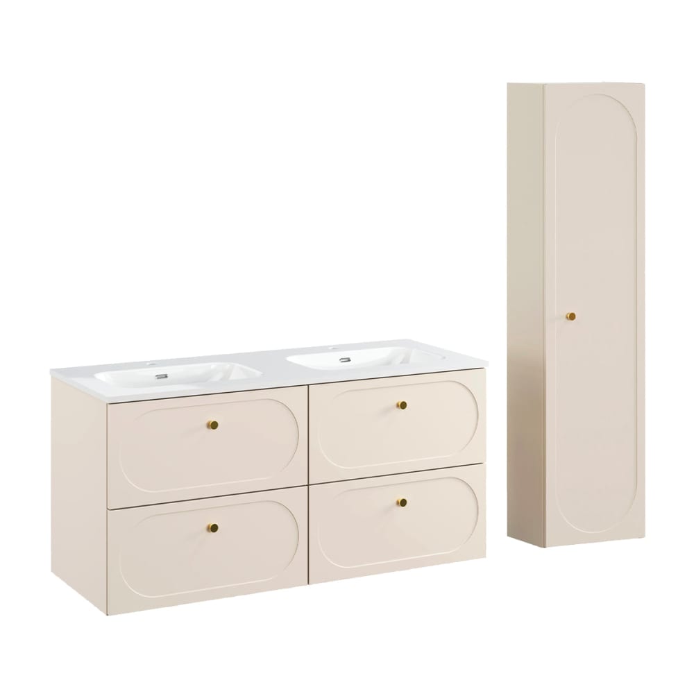 Set aus Doppelwaschtisch 120cm Laminat Sandbeige - Maisons Du