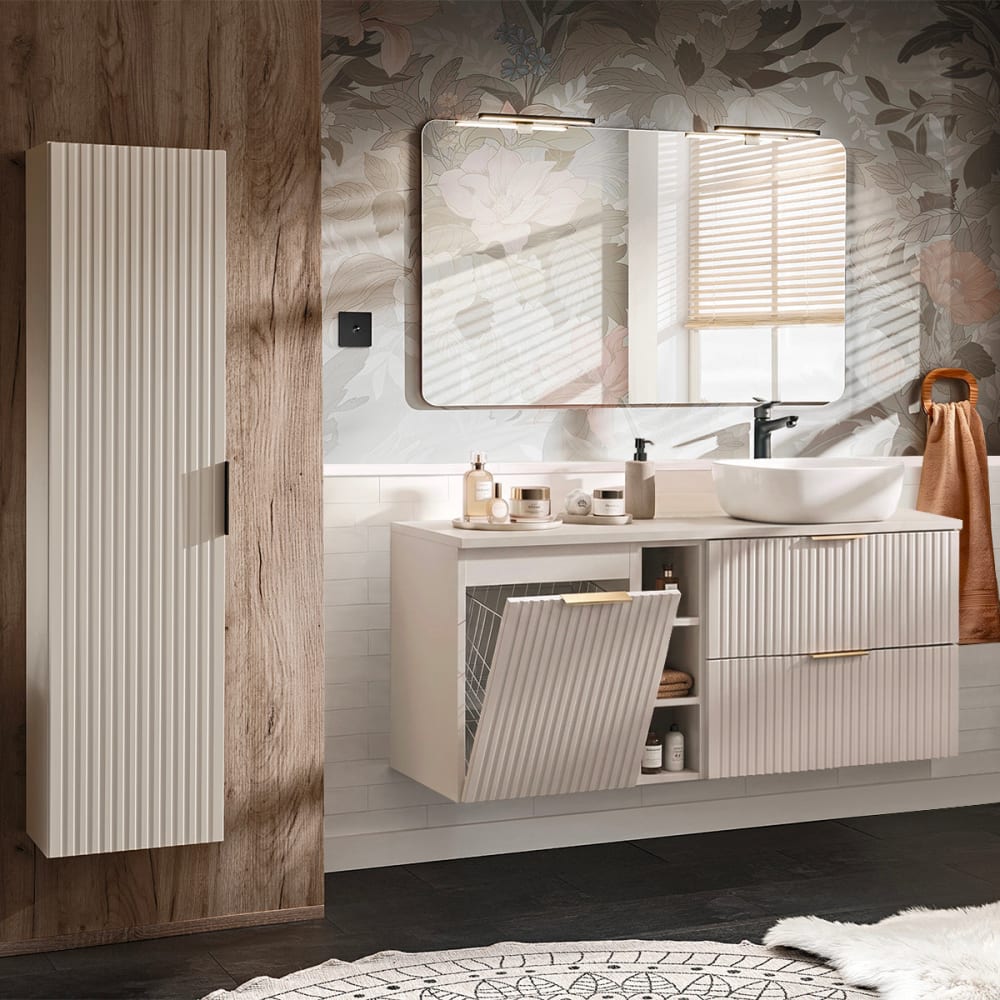 Petits meubles Set aus Einzelwaschtisch 140cm MDF Kaschmir Beige Spanplatte