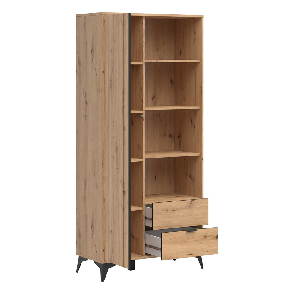 Schrank mit 2 Schubladen und 1 Tür, Holzoptik, 197cm - Maisons Du