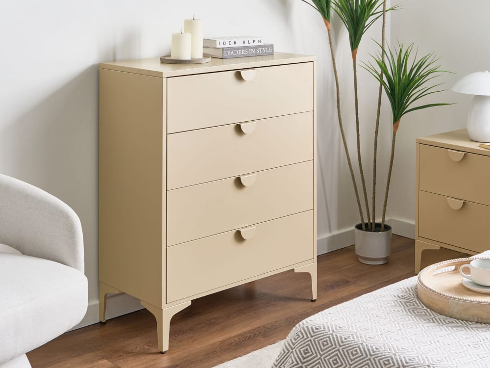 Kommode mit 4 Schubladen aus Metall 99cm, beige - Maisons Du