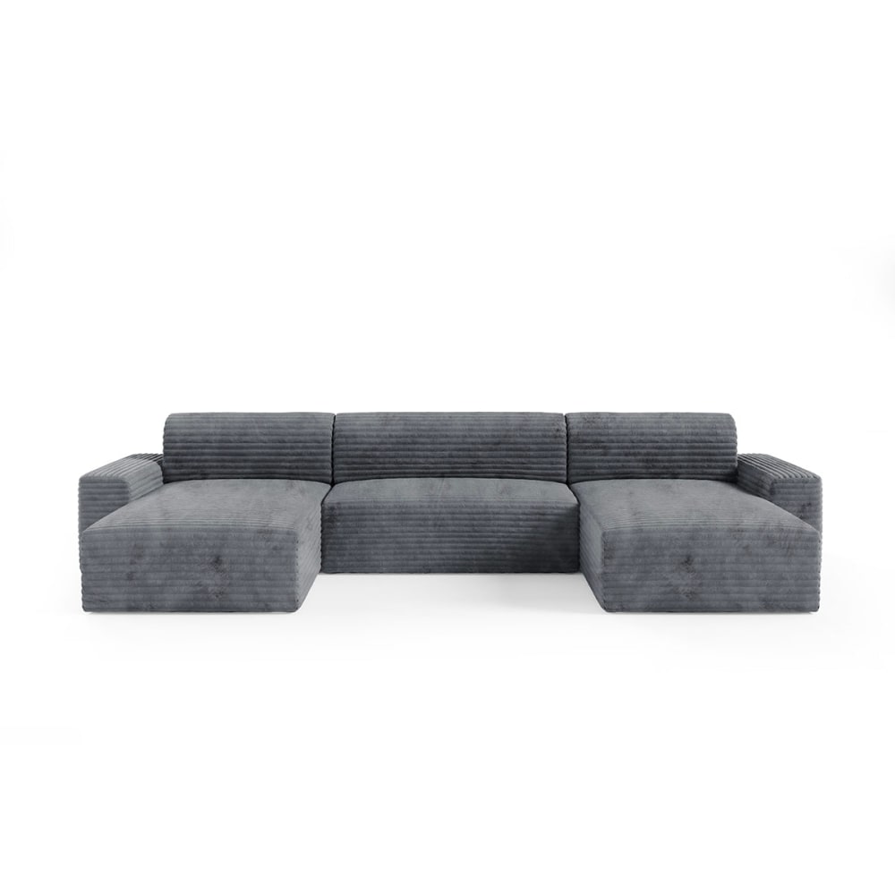Canapé u 5 places convertible coffre bois de pin gris