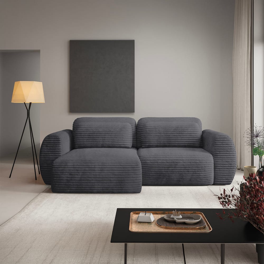 Petits meubles 3-Sitzer-Wende-Ecksofa mit Bettkasten Kiefernholz Dunkelgrau - -