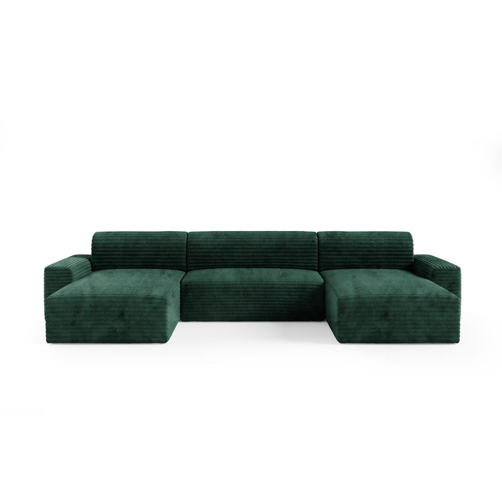 Canapé u 5 places convertible coffre bois de pin vert