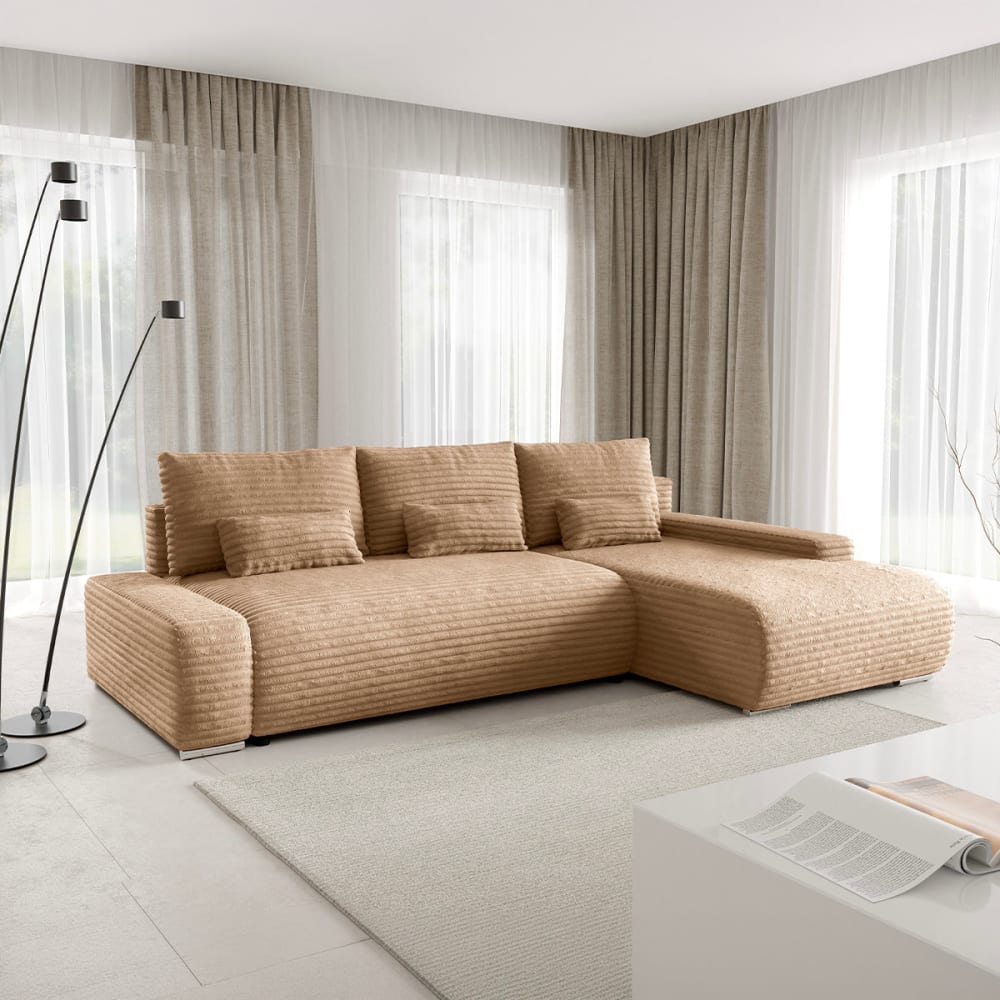 Petits meubles Ecksofa rechts umbaubar 3-Sitzer Kiefernholz Beige Beige