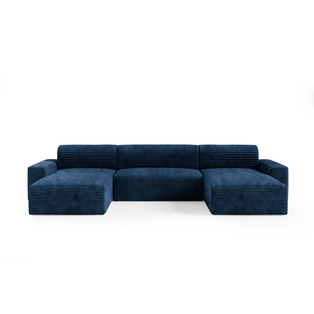 Canapé u 5 places convertible coffre bois de pin bleu