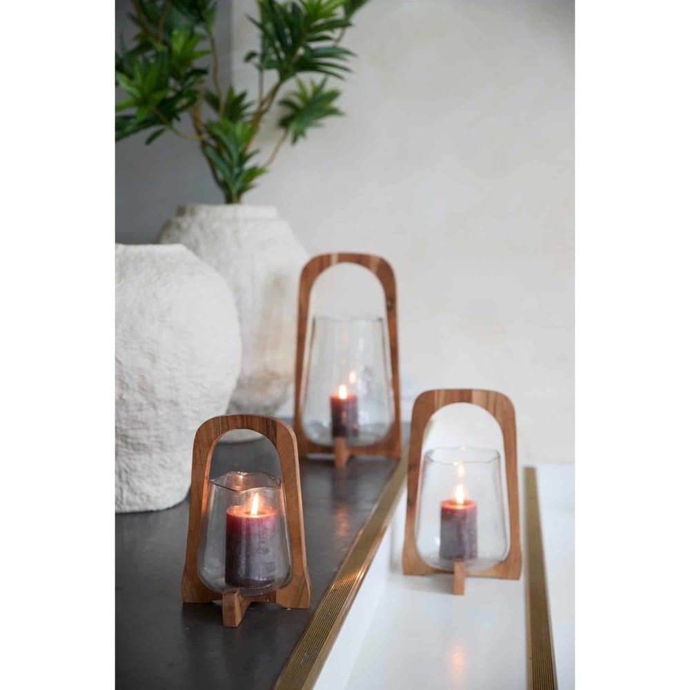 Windlicht aus Holz, braun, 21.5x21.5x35cm - Maisons Du Monde