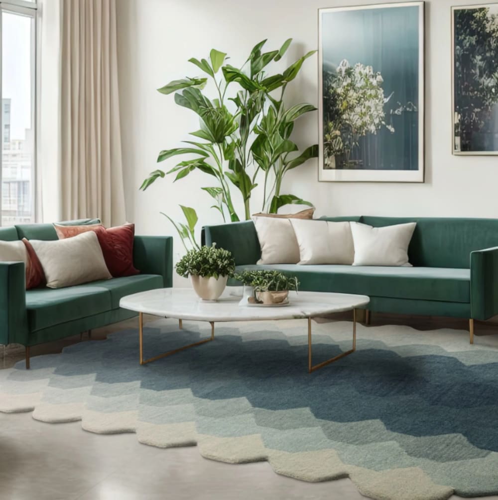 Novatrend Moderner handgetufteter Wollteppich KERNEL Blau 67x200 cm style modern Blau Wolle