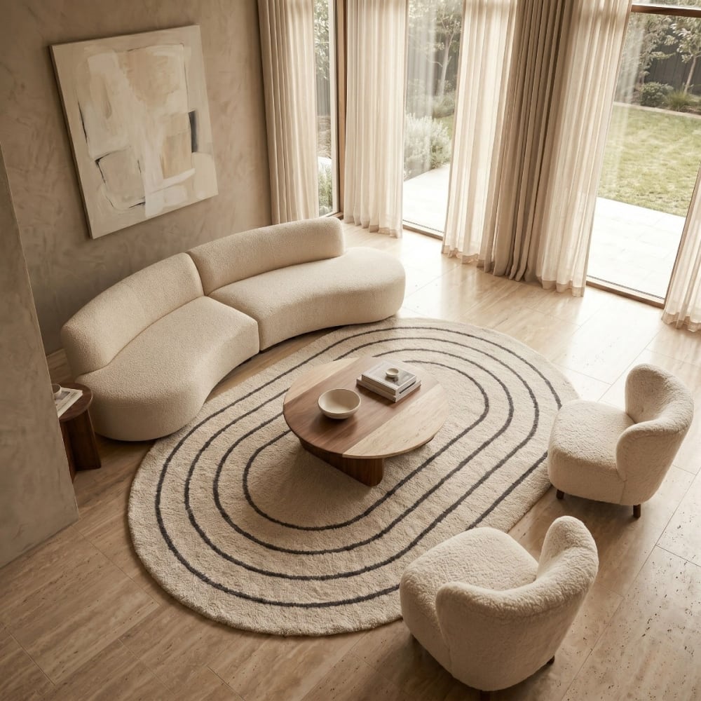 Tapis ovale crème noir à reliefs doux 160x230 — vue 3