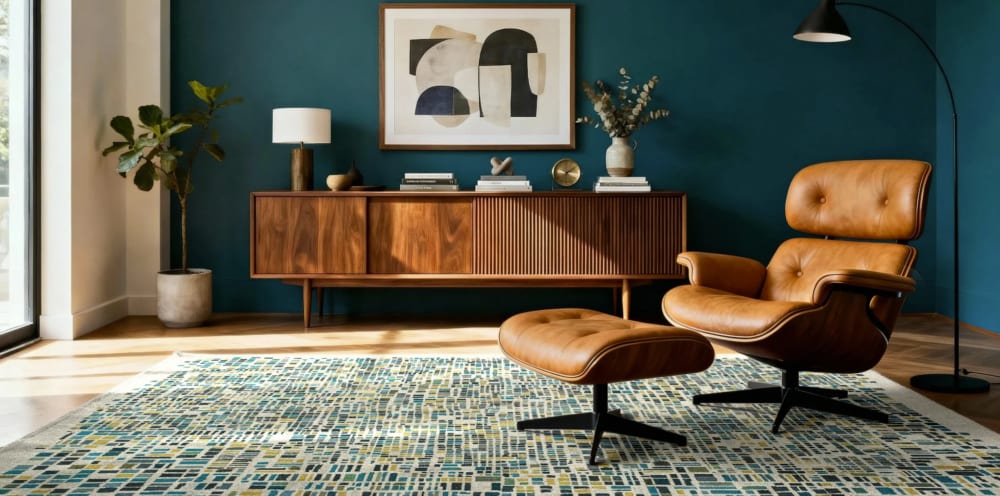 Novatrend Moderner flachgewebter Teppich BOXY Blau 100x140 cm style modern Blau Pes - Polyester