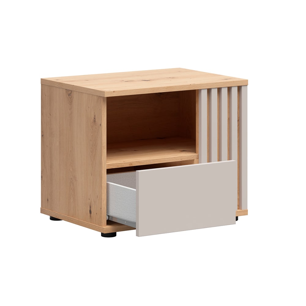 Nachttisch mit 1 Schublade rechts Spanplatten Kaschmir und Holz -