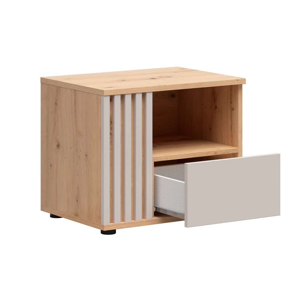 Nachttisch mit 1 Schublade links Spanplatten Kaschmir und Holz -
