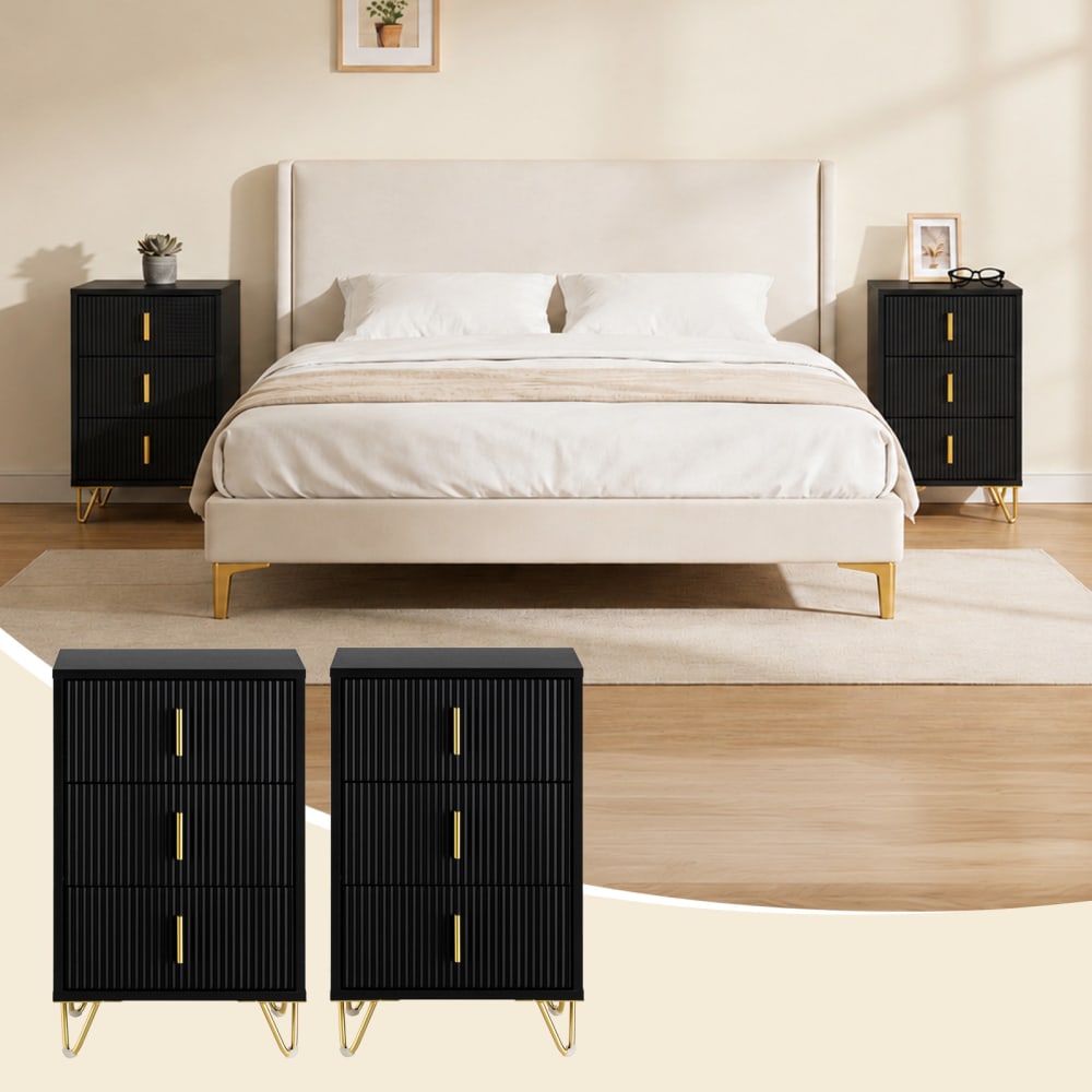 2er-Set Nachttisch mit 3 Schubladen Schwarz 40x63x40 cm - Maisons