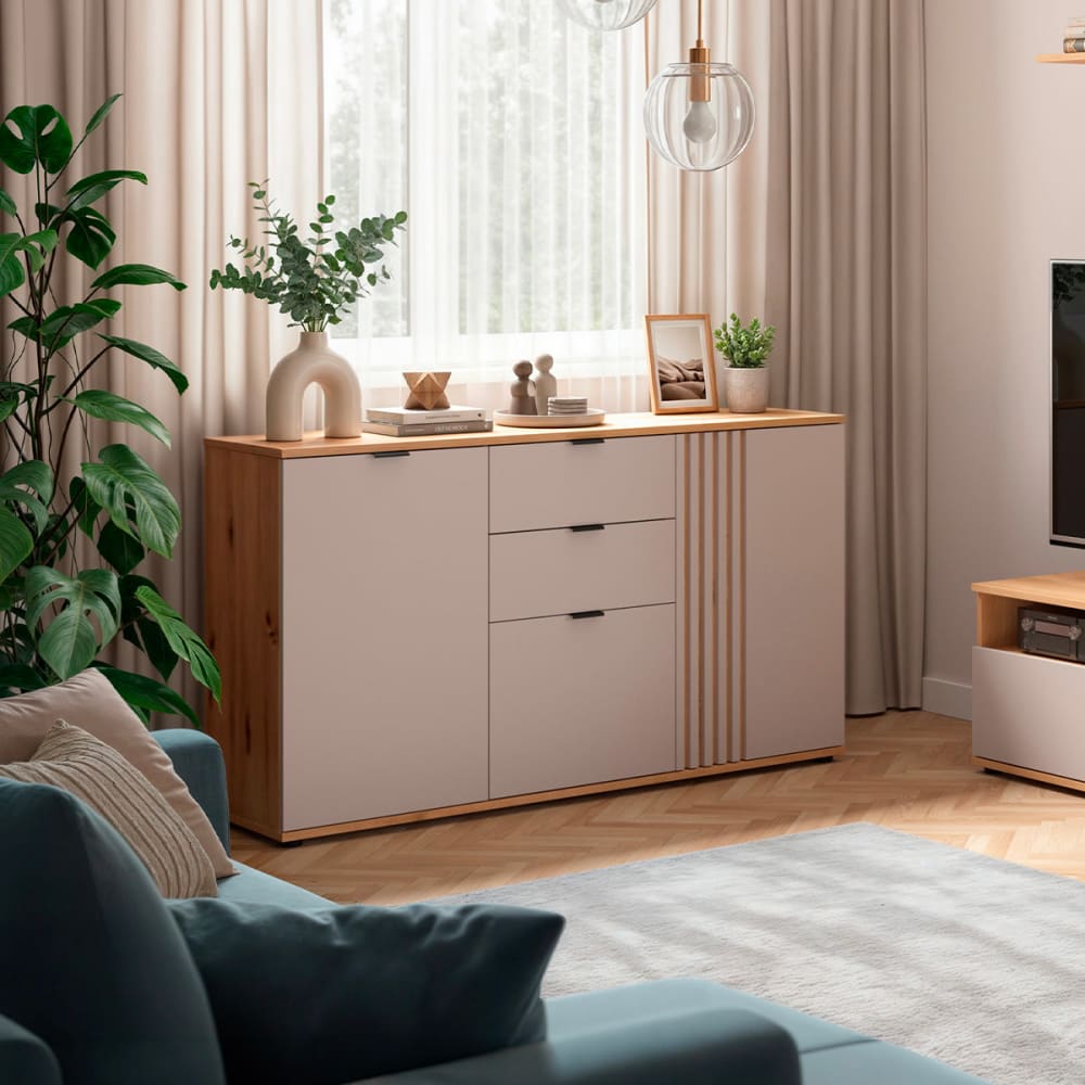 Sideboard 3 Türen 2 Schubladen Spanplatten Kaschmir - Maisons Du