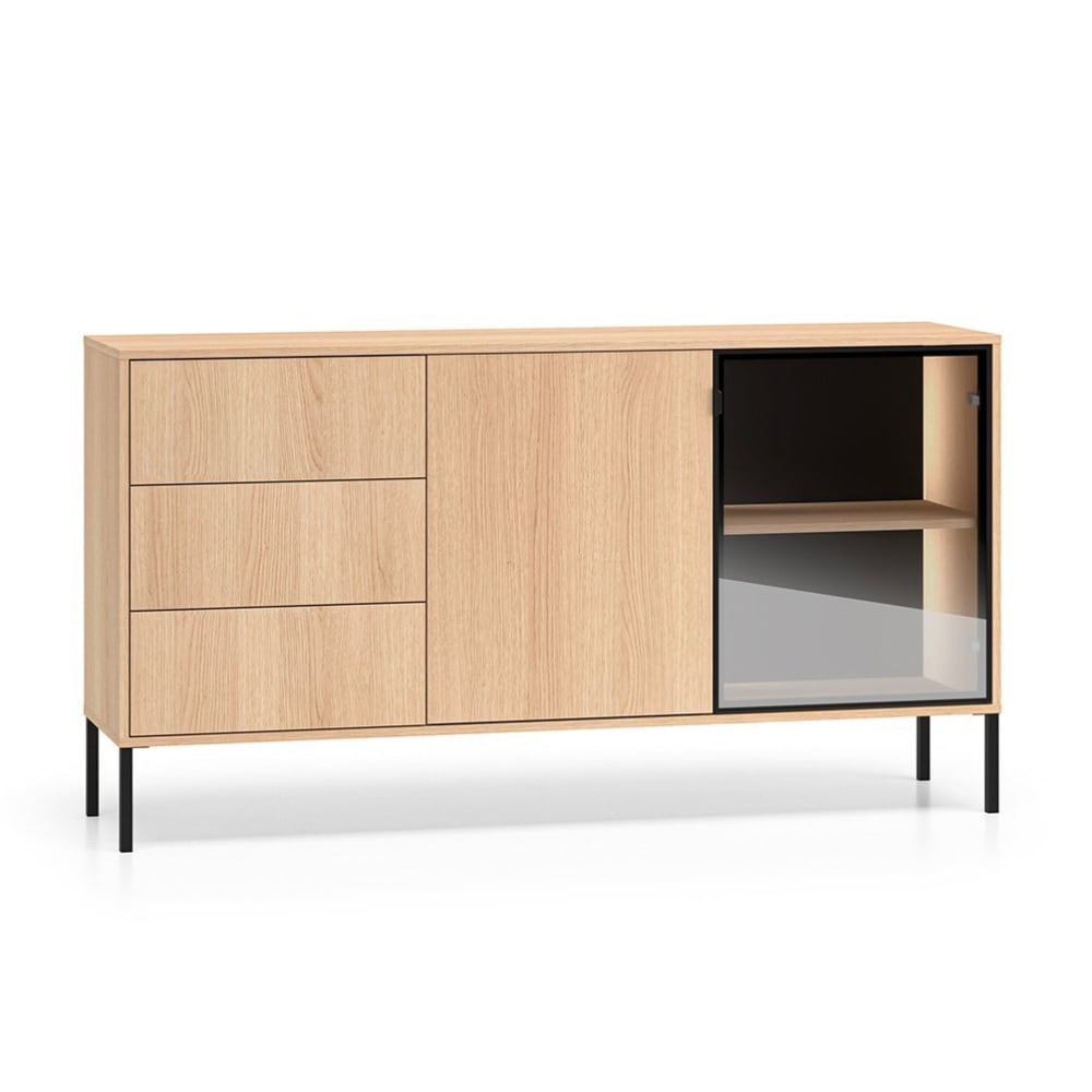 Petits meubles Anrichte mit 2 Türen und 3 Schubladen Laminatplatten Holz und Schwarz Braun Spanplatte