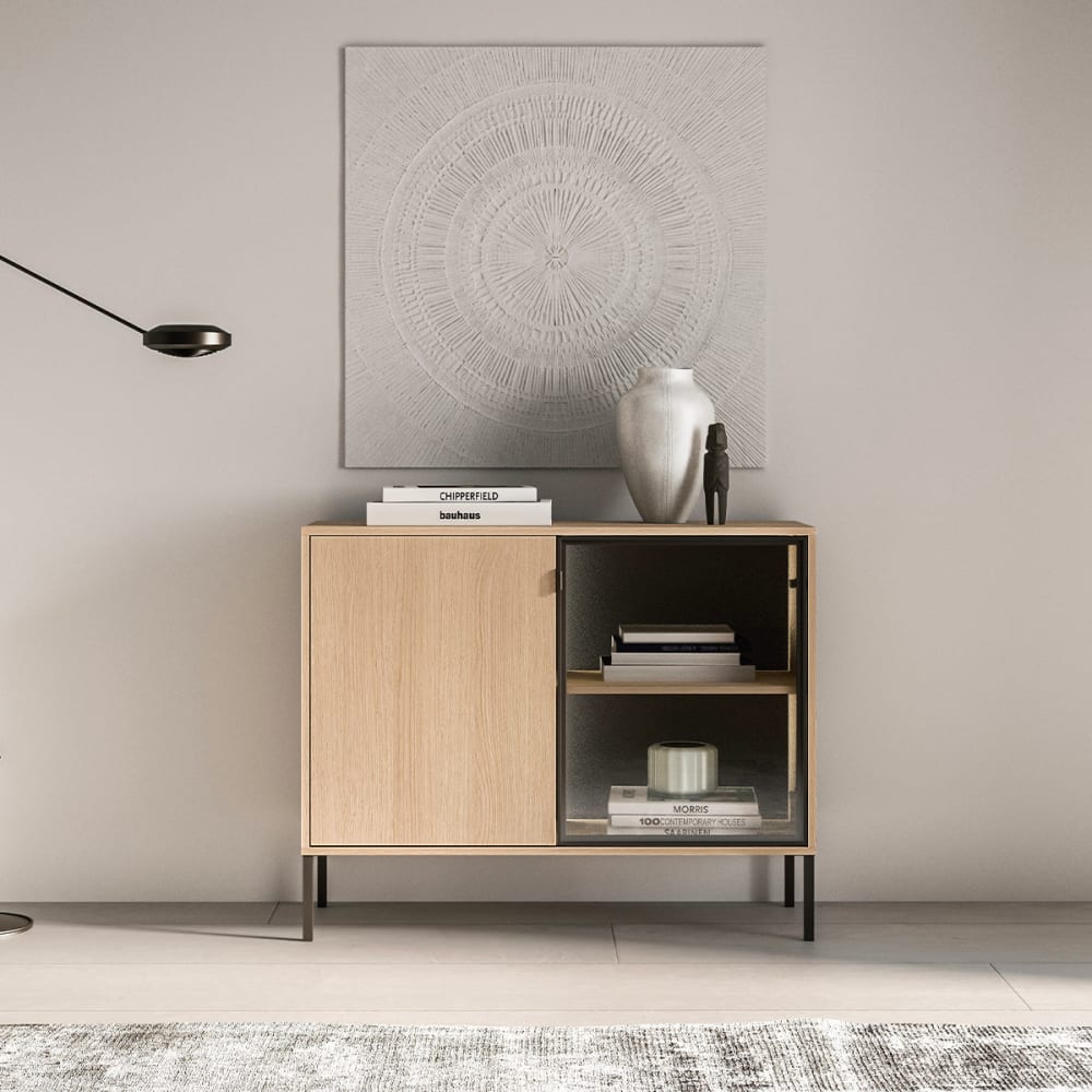 2-türiges Sideboard Laminatplatten Holz und Schwarz - Maisons Du