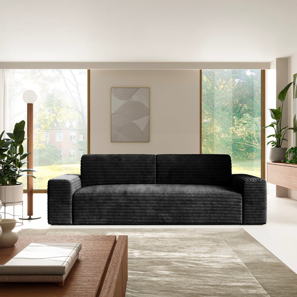 Petits meubles 3-Sitzer-Sofa mit Bettkasten Kiefernholz Schwarz Schwarz