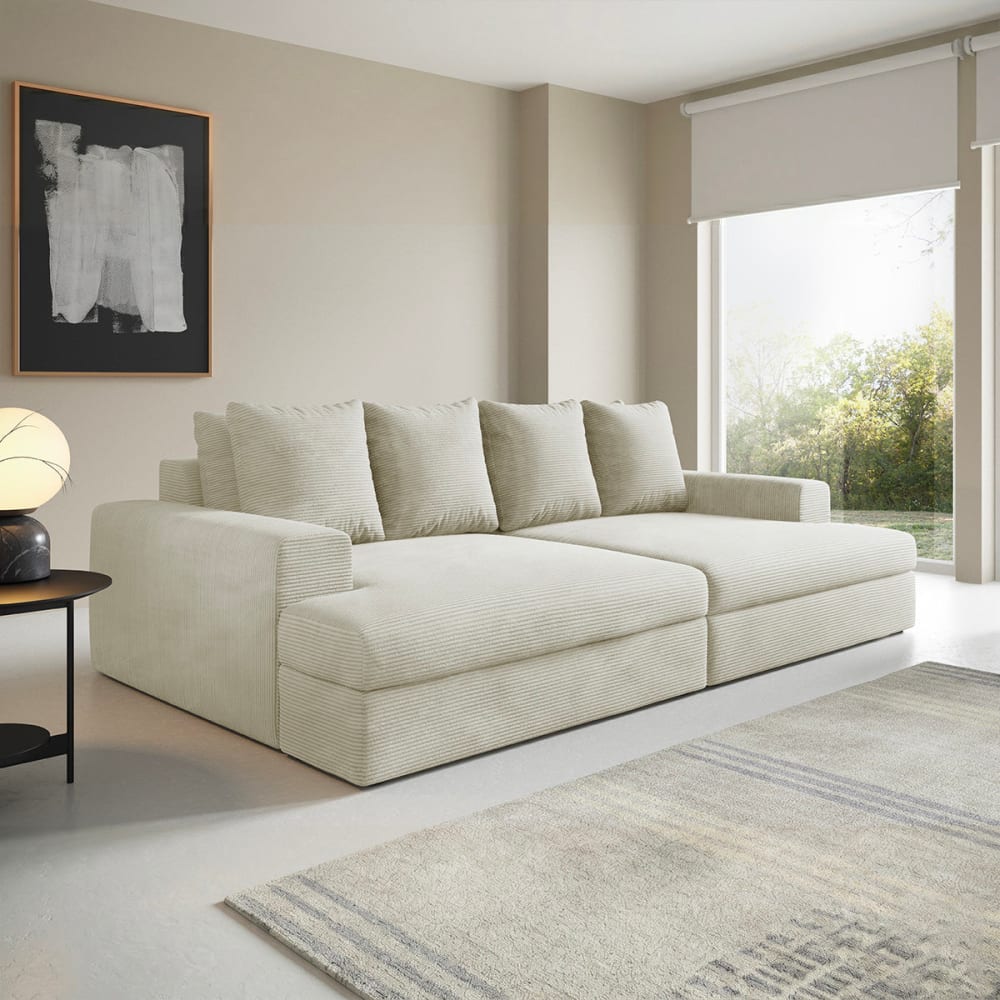 Petits meubles Gerade 3-Sitzer-Sofa mit tiefer Kiefernholz Gebrochenes Weiß Weiß