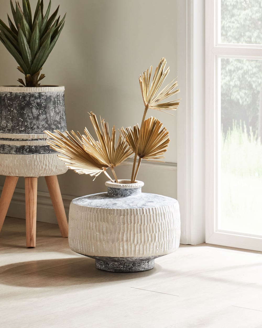 Blumenvase aus Keramik 32cm, beige - Maisons Du Monde