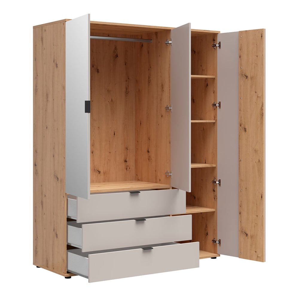 Armoire 3 portes 3 tiroirs et bois panneaux de particules beige