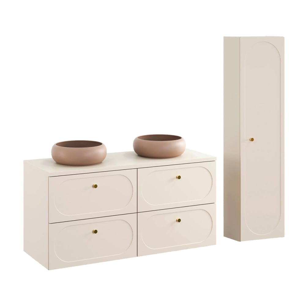 Set aus Doppelwaschtisch 120cm Laminat Sandbeige - Maisons Du