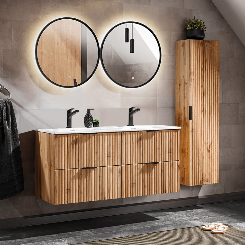 Petits meubles Doppelwaschtisch 120cm mit LED Melamin Holz Braun Spanplatte