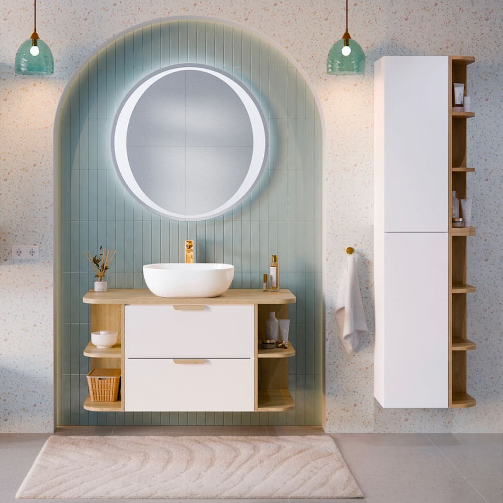 mueble de lavabo mate 100cm paneles laminados blanco