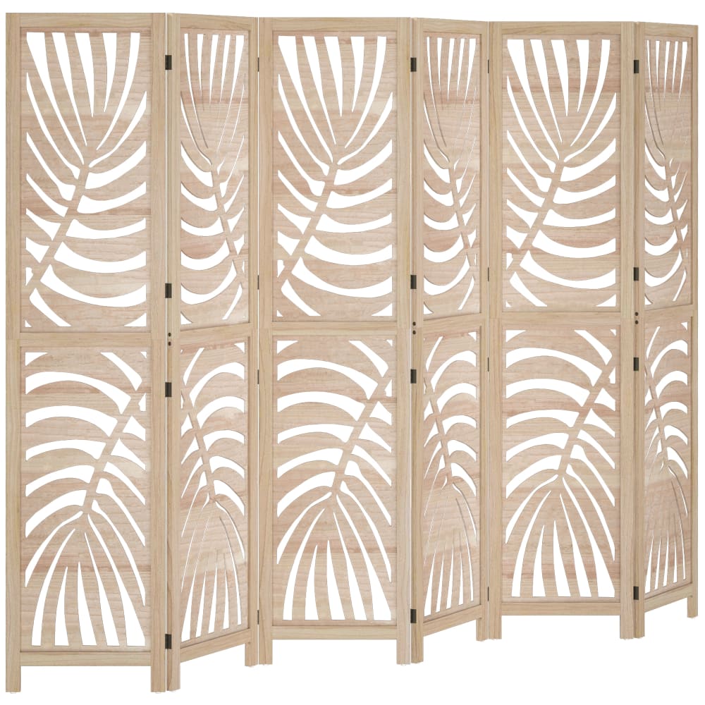 Paravent 6 panneaux séparateur pliable motif palmier bois naturel
