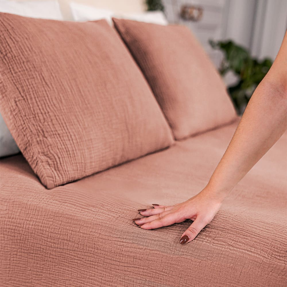 Drap housse 180x200cm - mocca mousse - gaze de coton — vue 4