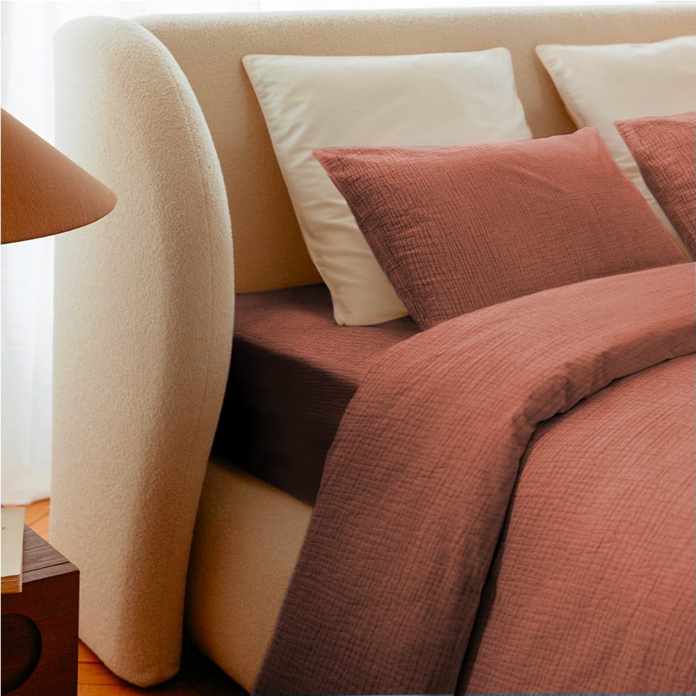 Drap housse 140x190cm - mocca mousse - gaze de coton — vue 3