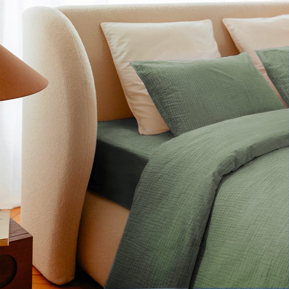 Draps Housse 160x200cm - Watercress - Gaze de Coton — vue 3
