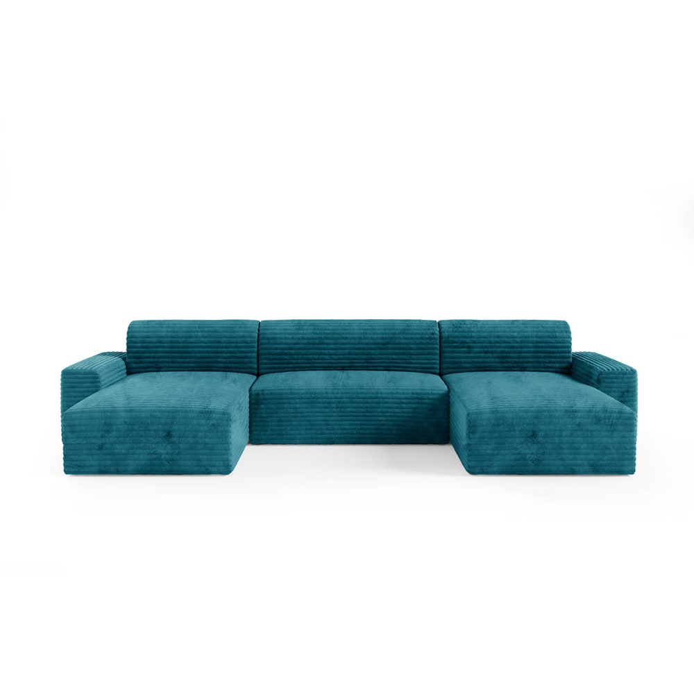 Canapé u 5 places convertible coffre bois de pin bleu