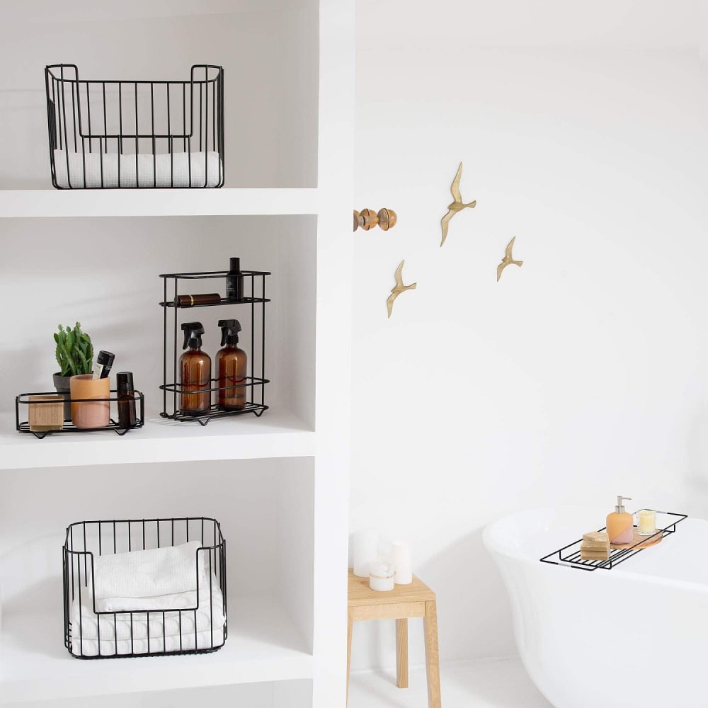 Panier de bain 2 étagères en métal - noir