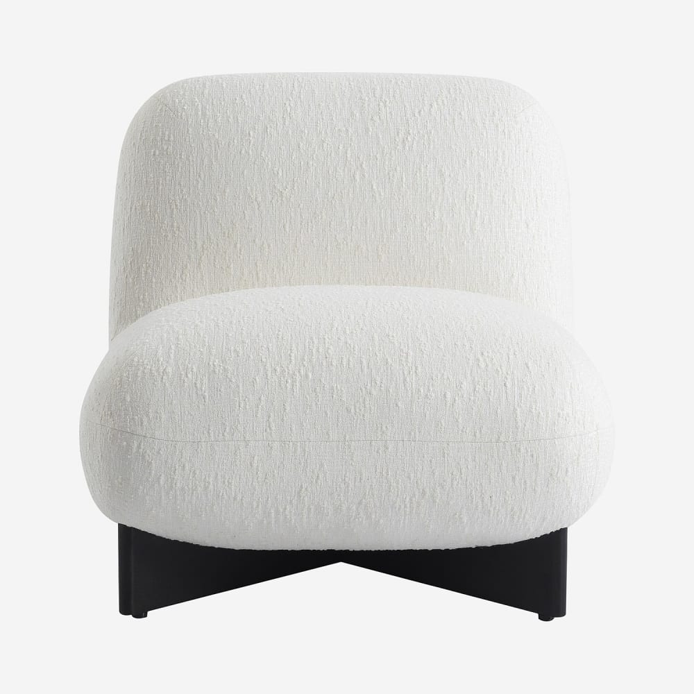 Fauteuil en tissu texturé et bois massif noir - écru