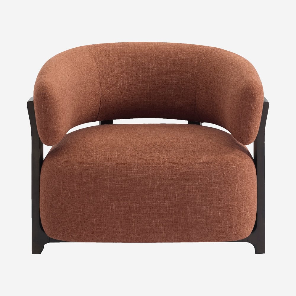 Fauteuil en tissu texturé et bois massif finition noyer - terracotta