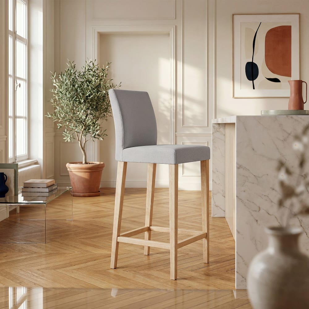 Tabouret haut de bar en tissu - gris