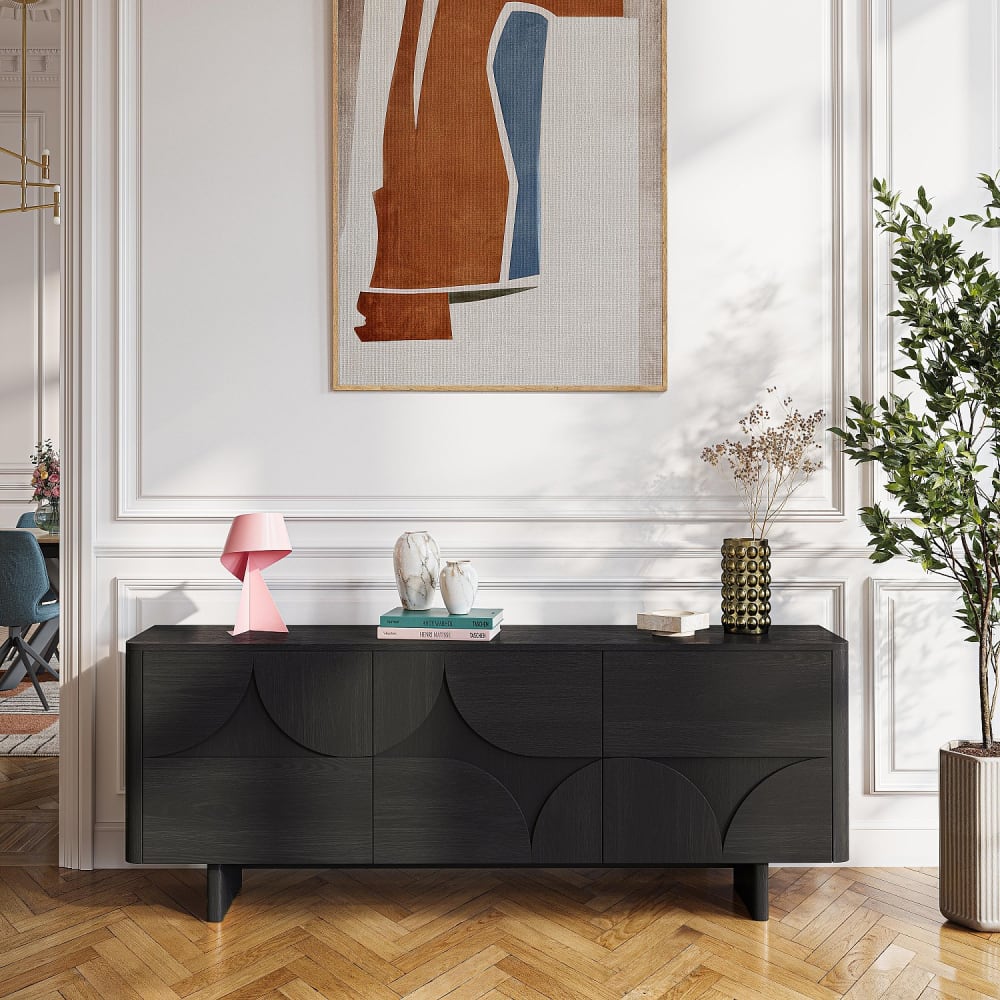 Buffet bas 3 portes en frêne - noir