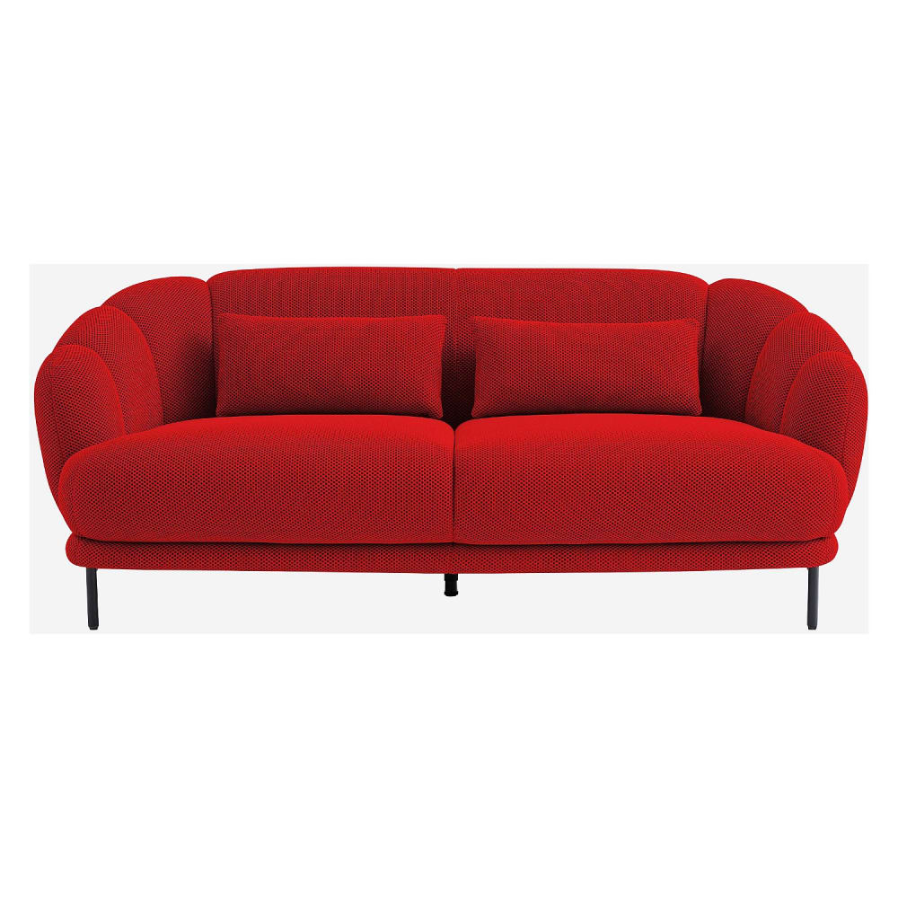 Canapé 3 places en tissu 3d et coussins garnis de plumes - rouge Canapé 3 places en tissu 3d et coussins garnis de plumes - rouge