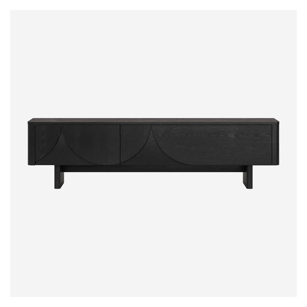 Meuble tv 2 abattants en frêne 180 cm - noir
