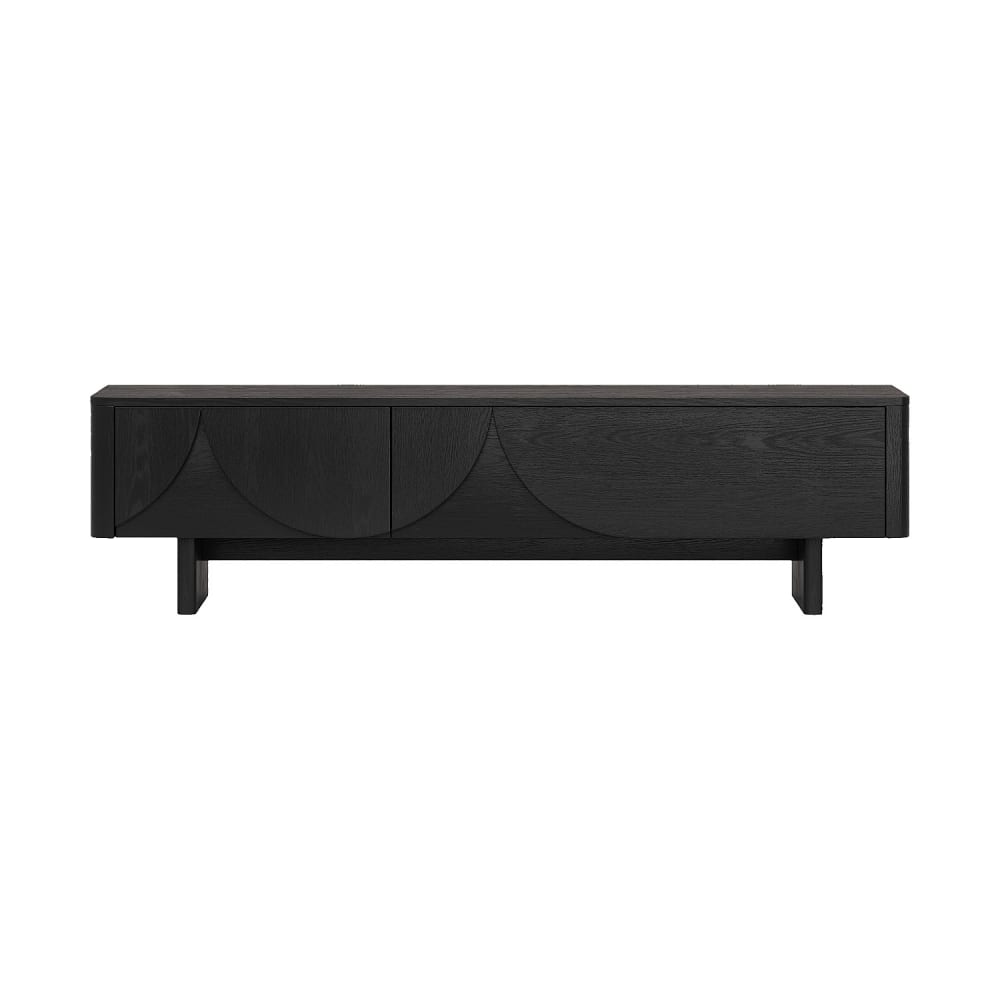 Meuble tv 2 abattants en frêne 180 cm - noir