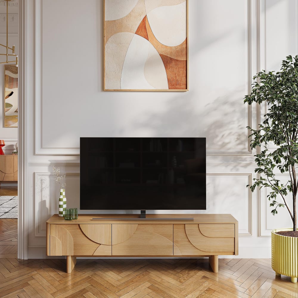 Meuble tv 3 tiroirs en chêne 180 cm - naturel Meuble tv 3 tiroirs en chêne 180 cm - naturel