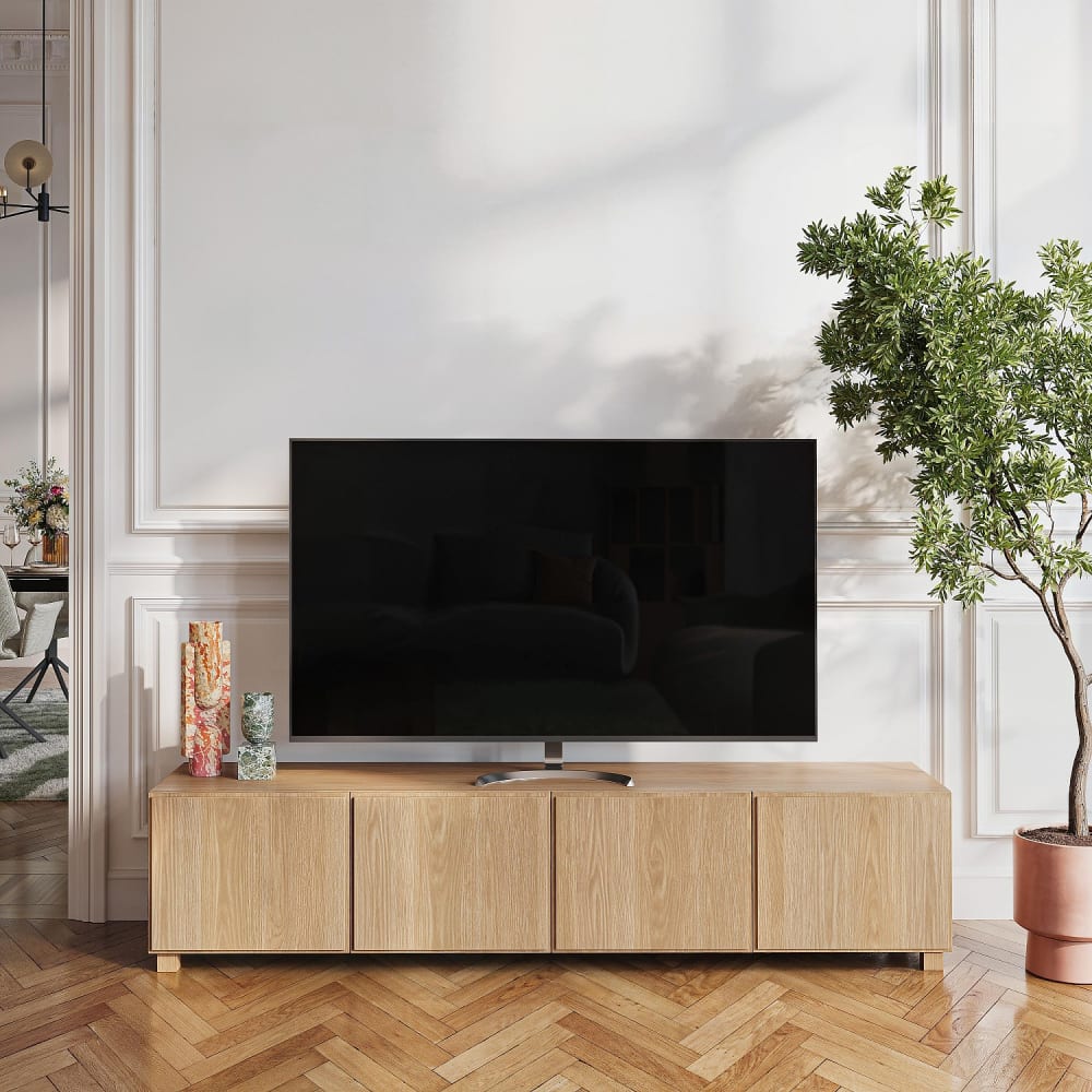 Meuble tv 4 portes en chêne - naturel Meuble tv 4 portes en chêne - naturel