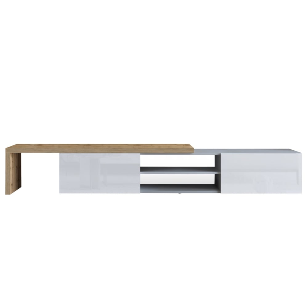 Meuble TV d'angle effet bois blanc/chêne 183,5/310x31,4x35 cm