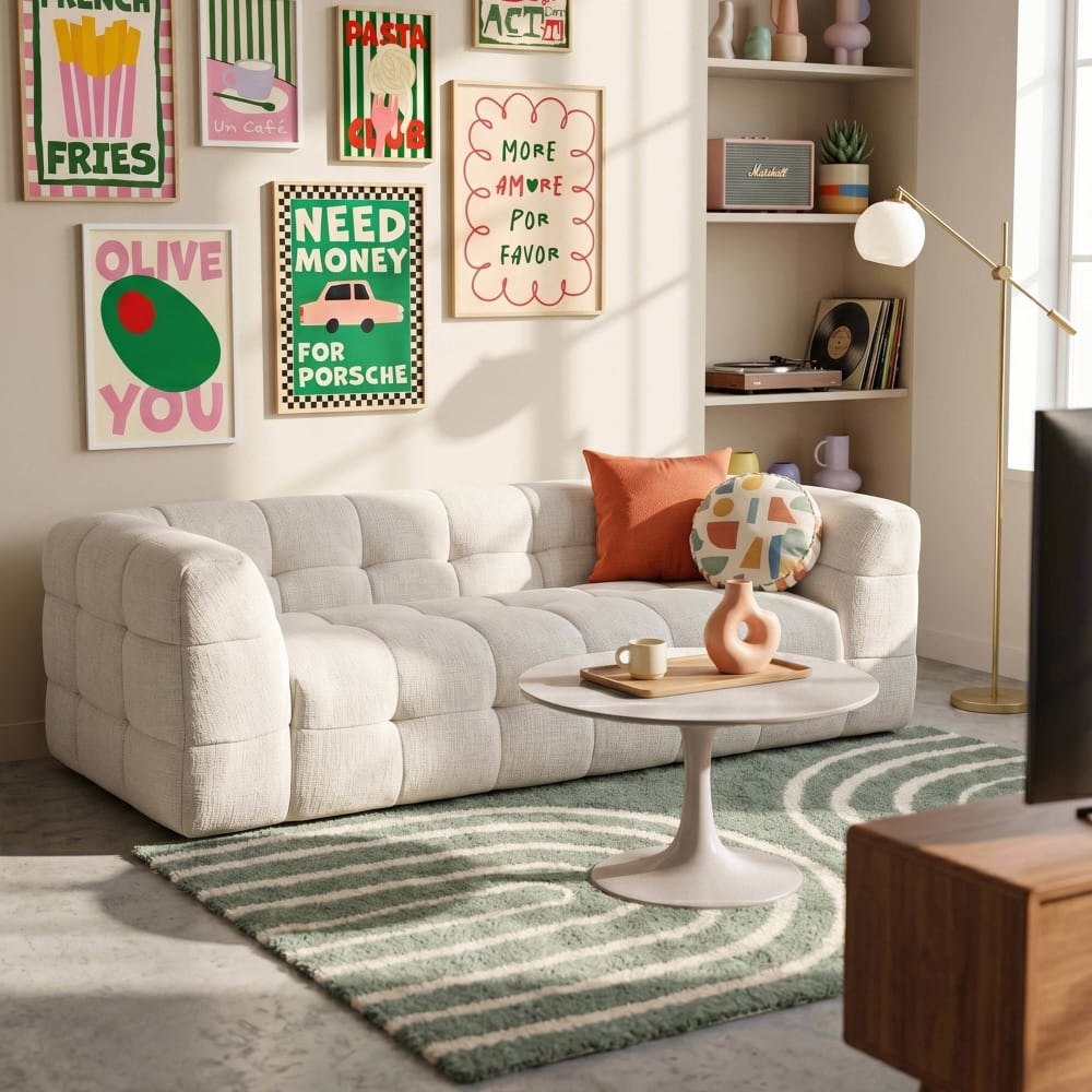 Runder Couchtisch, 70 cm Durchmesser, cremefarben - Maisons Du