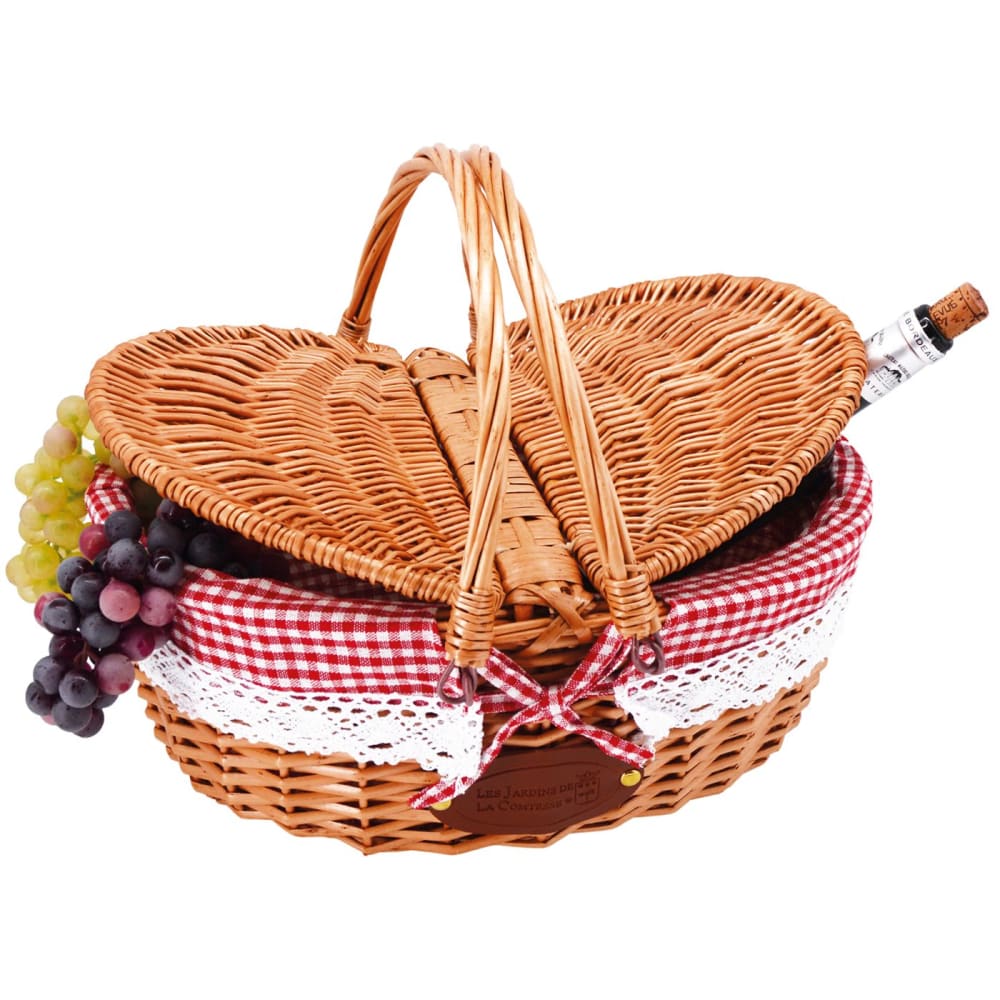 Panier en osier champêtre tissu dentelle vichy rouge Panier en osier champêtre tissu dentelle vichy rouge